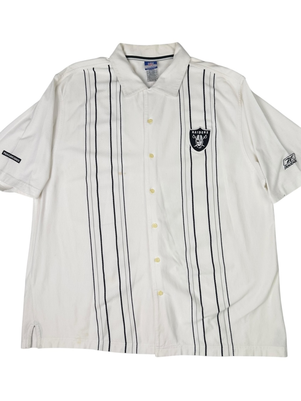 Vtg Reebok NFL Raiders Team of the Decades Pinstripe Button Up Shirt Mens XL